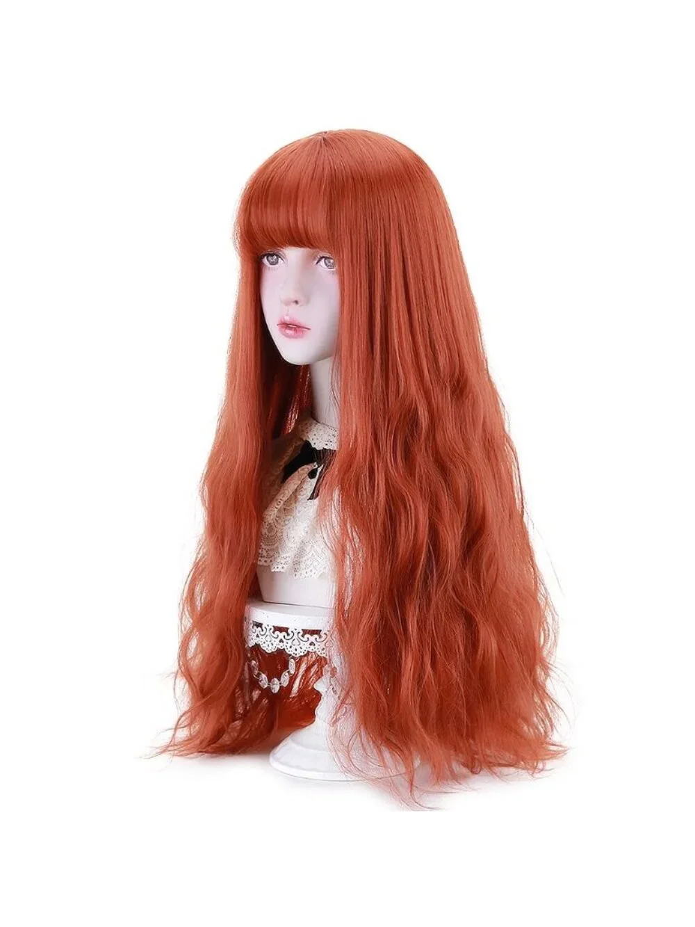 Women's Copper Red Natural Long Wavy Cosplay Heat Resistant Synthetic Fiber Wigs